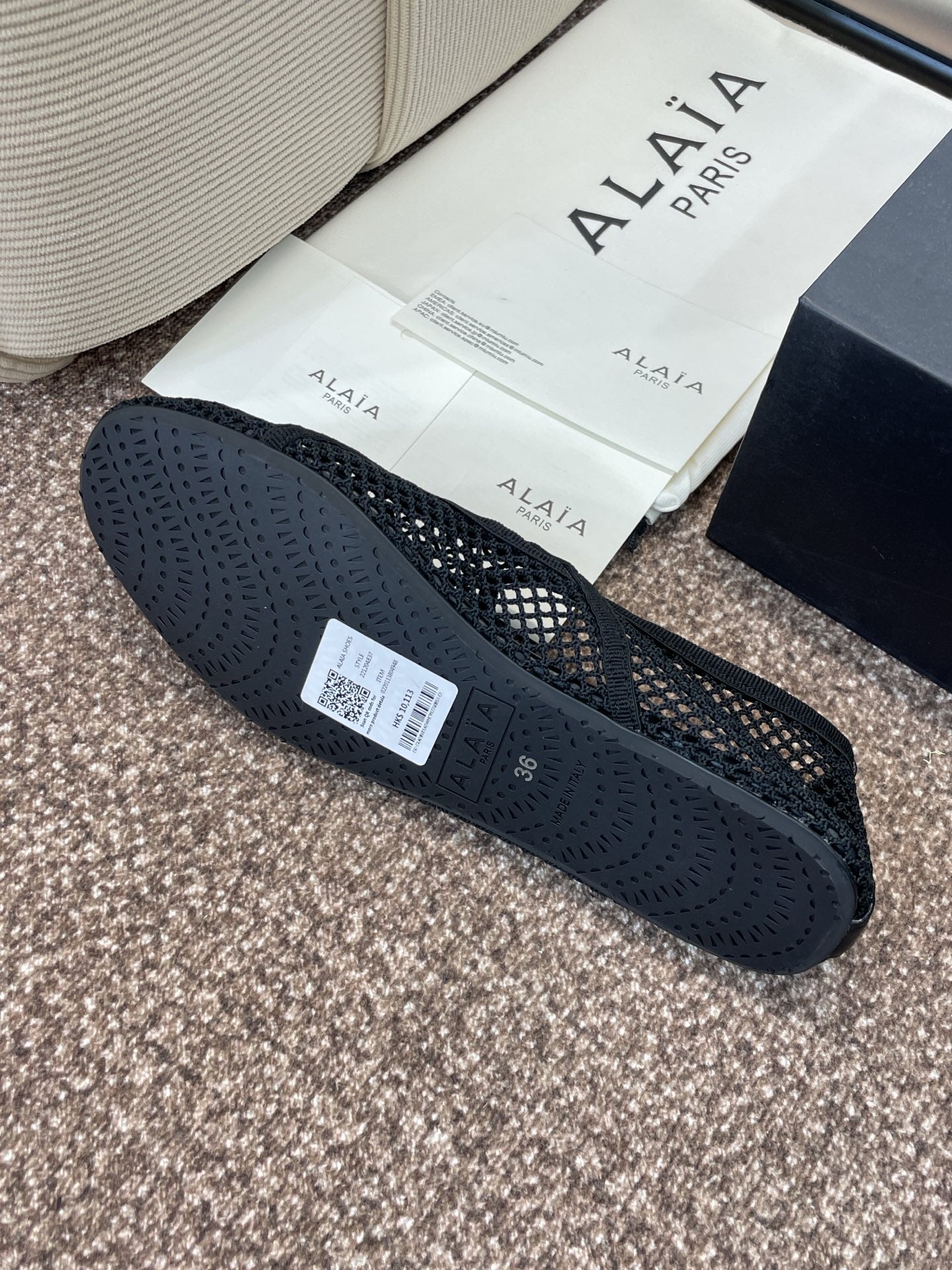 ALAIA MESH MARY JANE BALLET FLATS 25S IN BLACK FABRIC - 34
