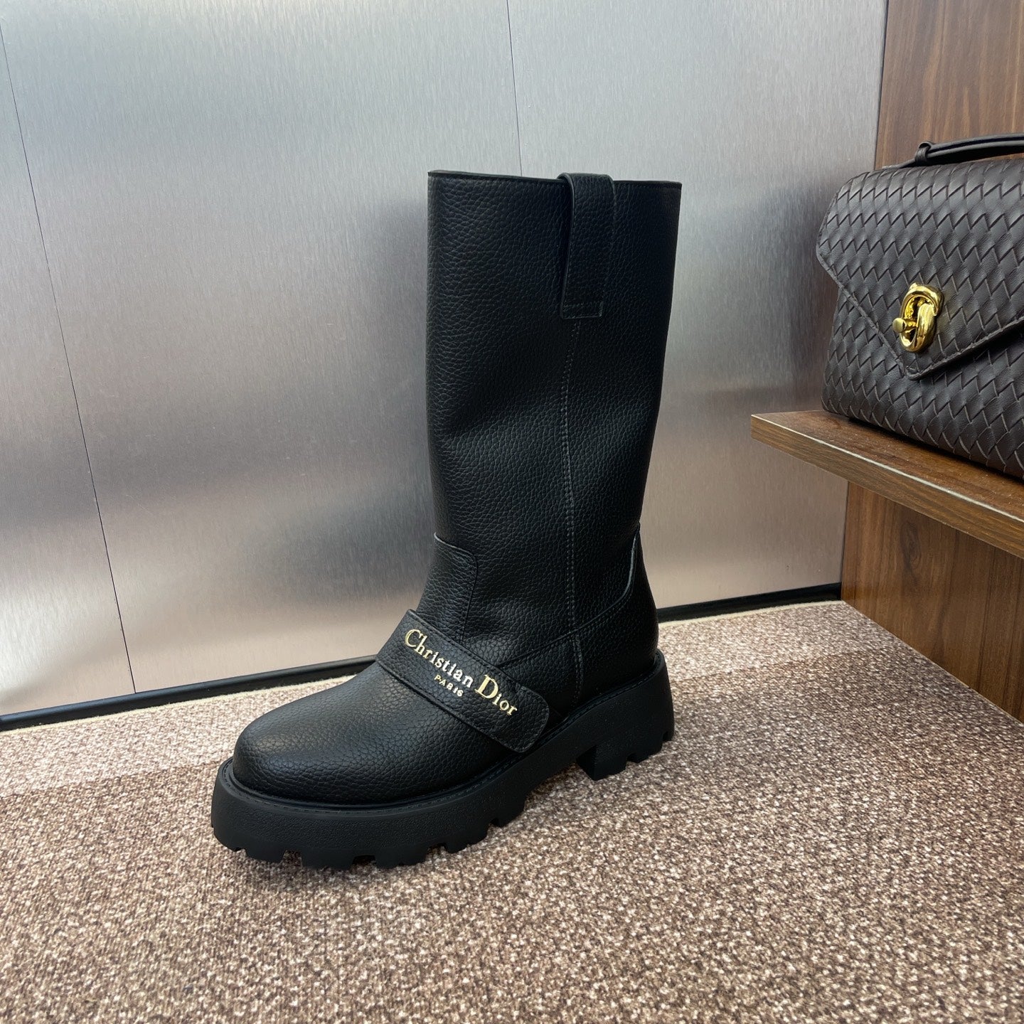 DIOR 25S D-QUEST BOOT 45MM IN BLACK GRAINED CALFSKIN - 35