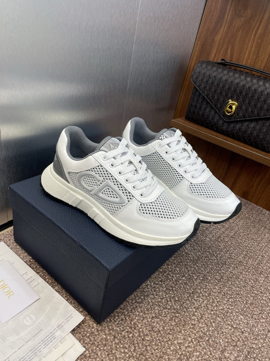 DIOR 25S SNEAKERS D-RUN'N З БІЛОЇ ТА СІРОЇ ТЕЛЯЧОЇ ШКІРИ ТА СІТКИ - 35