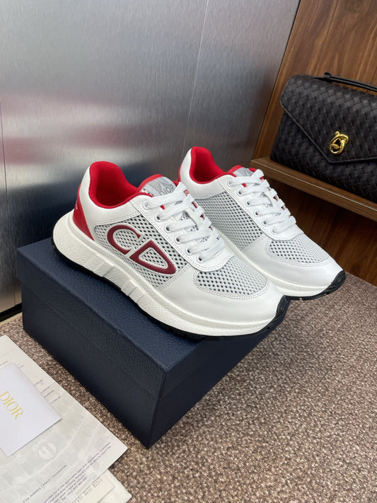 КРОСІВКИ DIOR 25S D-RUN'N В БІЛО-ЧЕРВОНІЙ ТЕЛЯЧІЙ ШКІРІ ТА СІТЦІ - 35