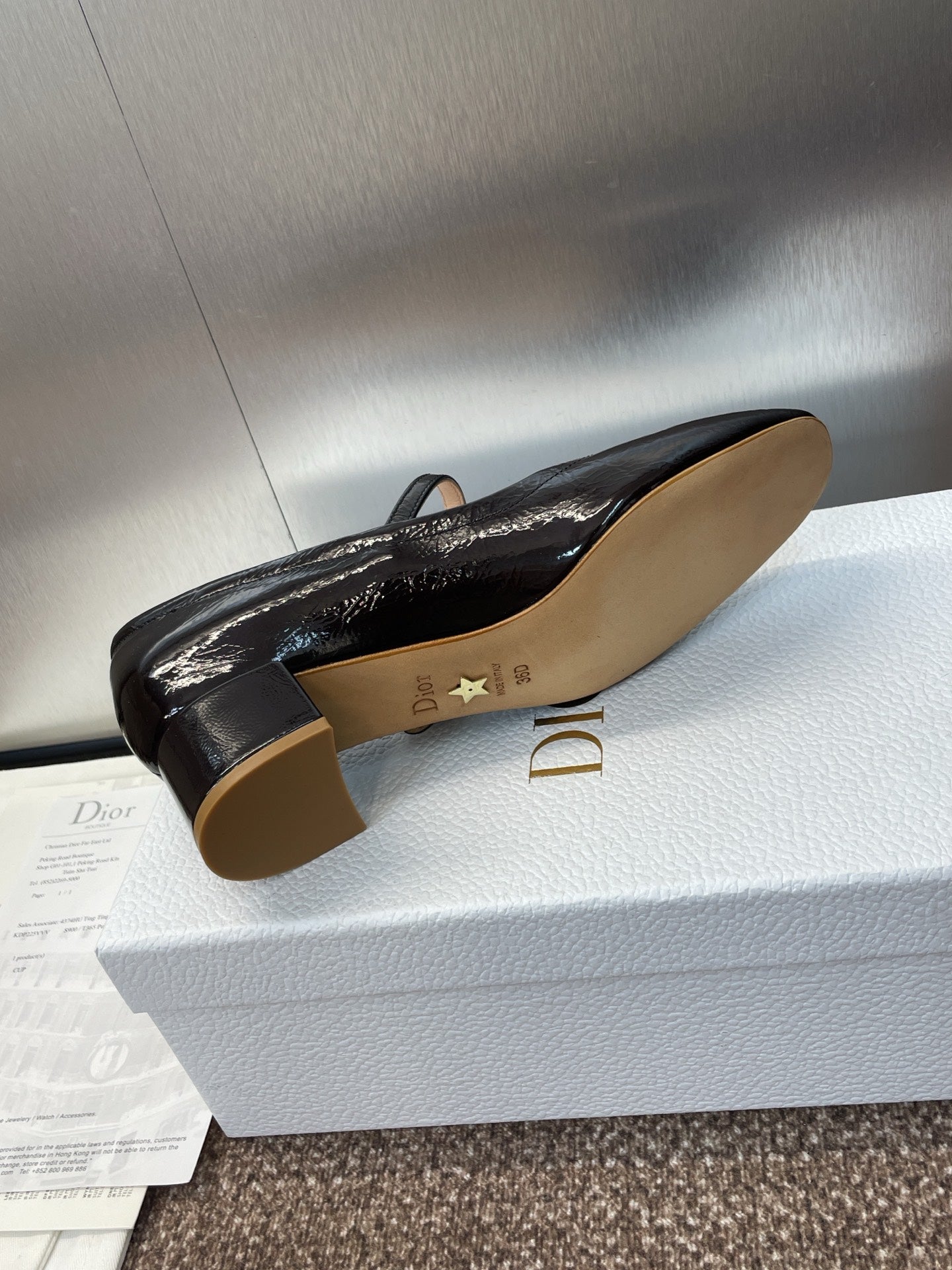 DIOR 25S ROUND-TOE MARY JANE BALLET FLATS IN DARK BROWN CALFSKIN - 34