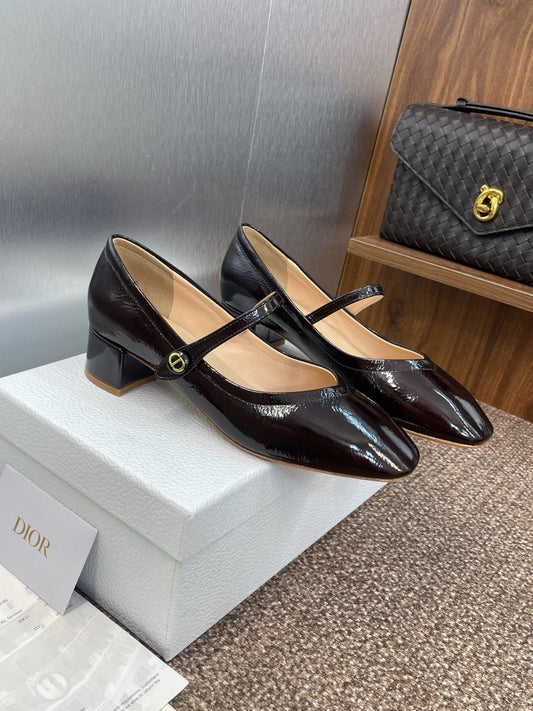 DIOR 25S ROUND-TOE MARY JANE BALLET FLATS IN DARK BROWN CALFSKIN - 34