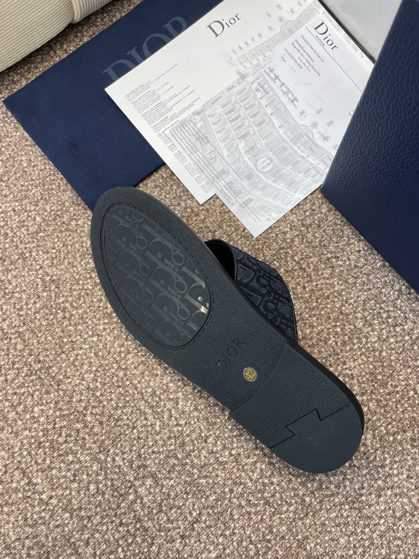DIOR 25S ALIAS THONG SANDAL IN NAVY BLACK CALFSKIN AND CANVAS - 39