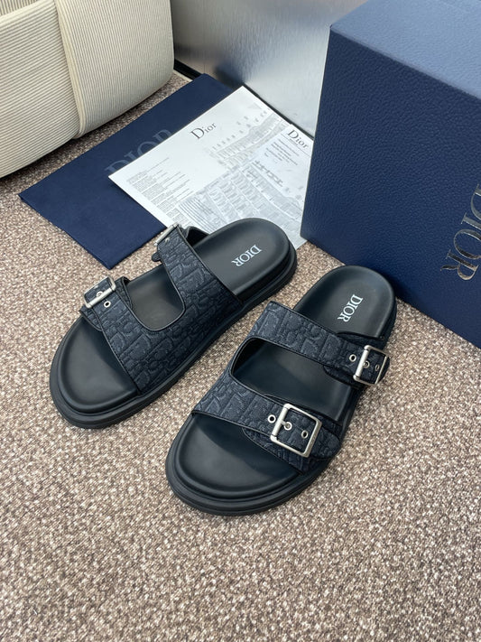 DIOR 25S DIORACT SLIDE З ЧОРНОЇ ТЕЛЯЧОЇ ШКІРИ ТА ПОЛОТНА СРІБНА ФУРНІТУРА - 39
