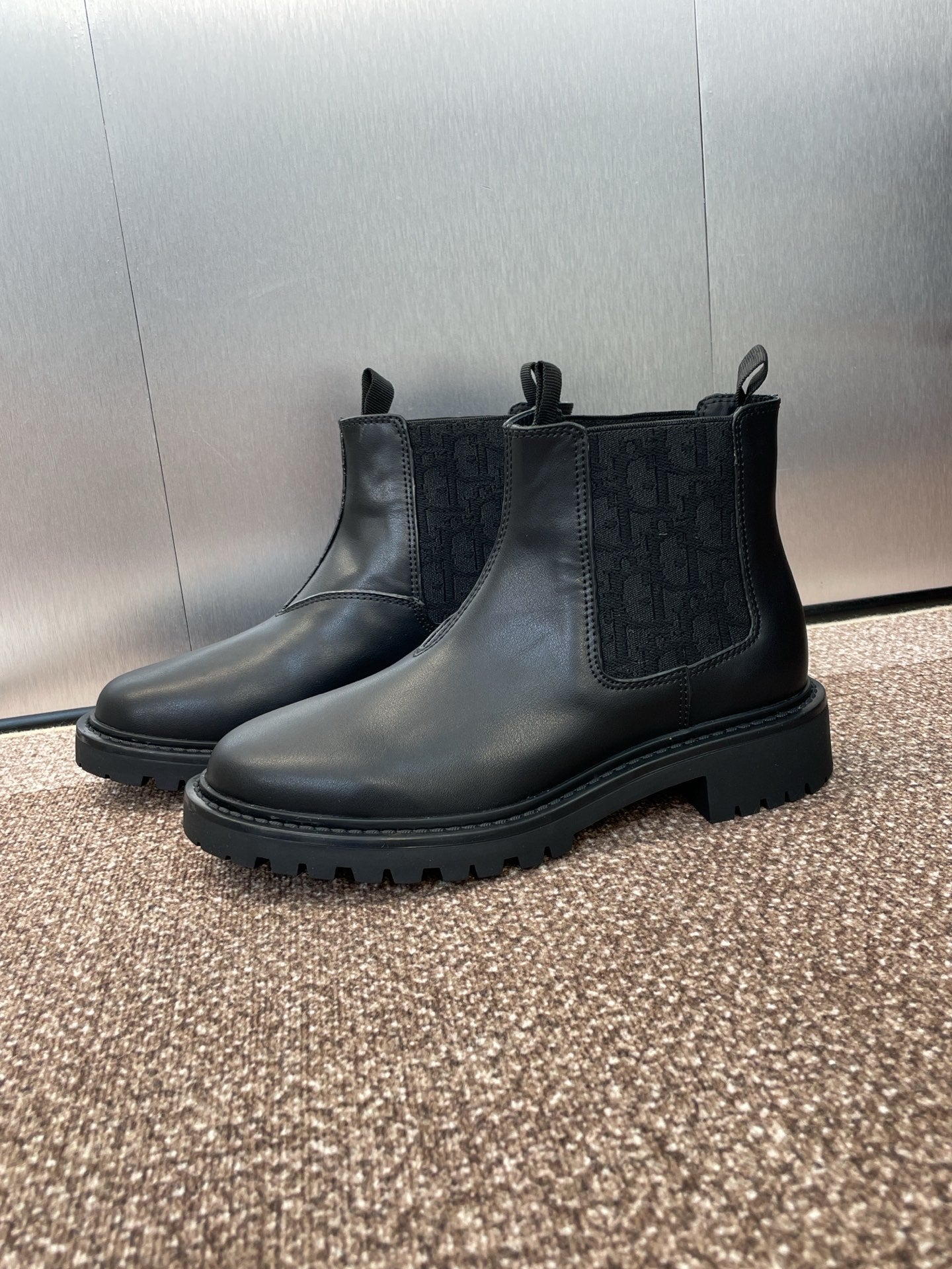 DIOR 25S D-QUEST CHELSEA ANKLE BOOTS 25MM IN BLACK CALFSKIN AND CANVAS - 35
