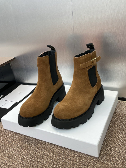 CELINE 26S ANKLE BOOTS 45 MM IN BROWN SUEDE