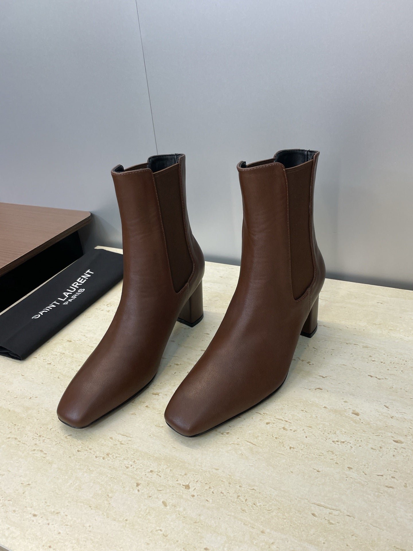 YSL 25S HEELED ANKLE BOOTS 70 MM IN DARK BROWN SMOOTH LAMBSKIN - 35