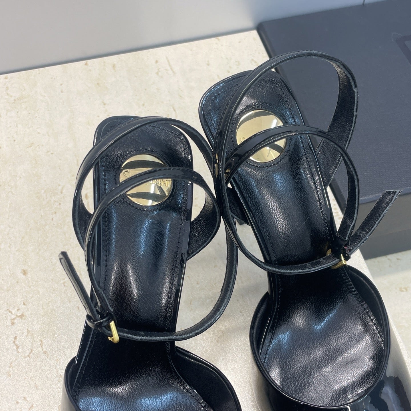 БОСОНІЖКИ YSL 26S НА ПІДБОРАХ 95 ММ З ЧОРНОЇ ТЕЛЯЧОЇ ШКІРИ