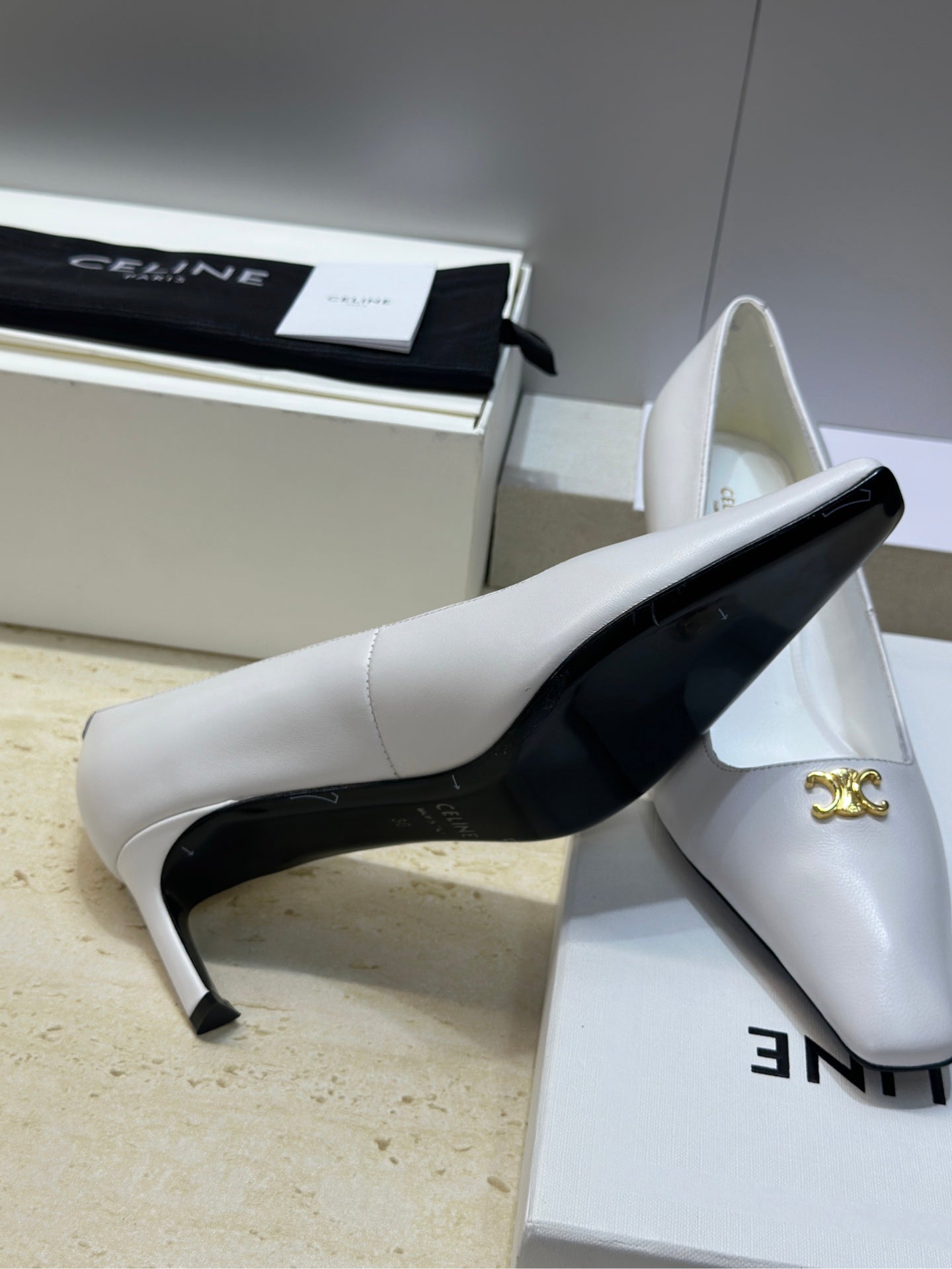 CELINE 26S HIGH HEELS 65 MM IN WHITE CALFSKIN