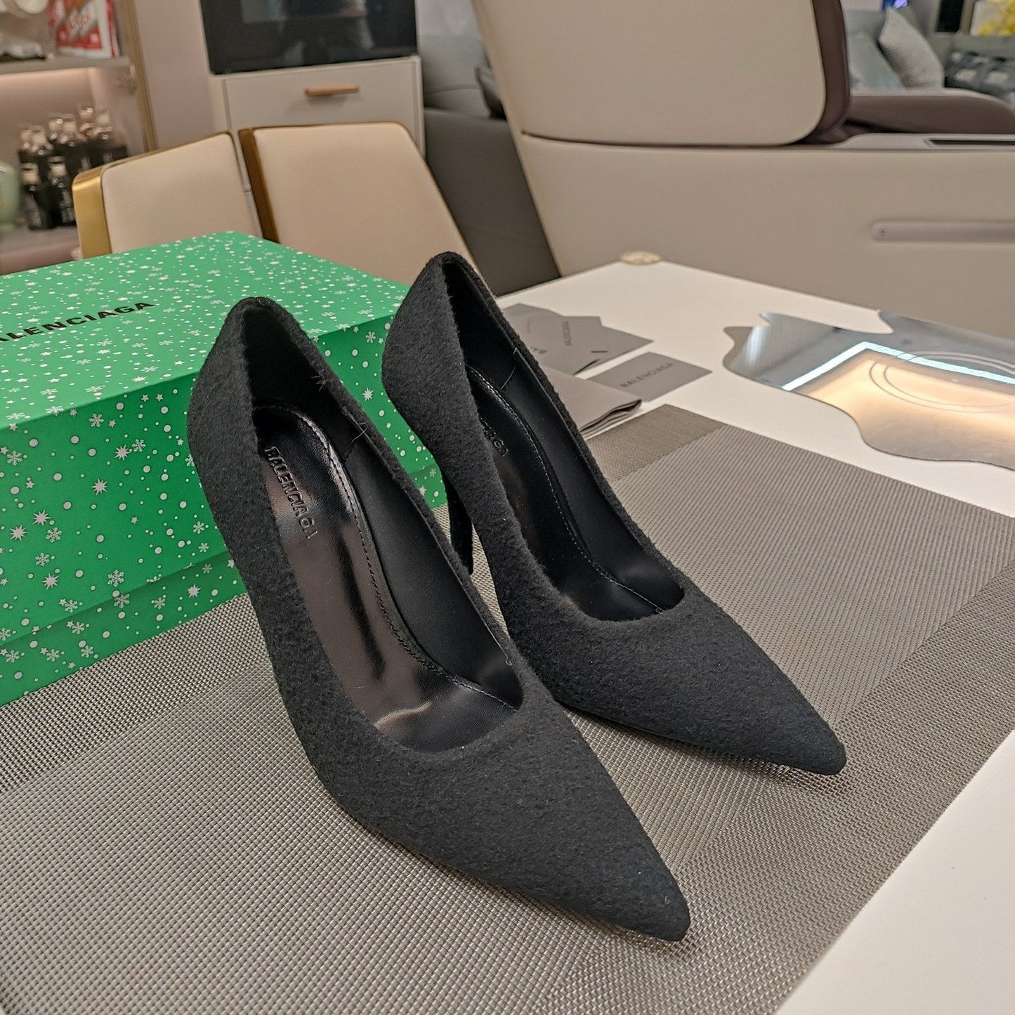 HIGH HEEL PUMPS 90MM IN BLACK WOOL - 34