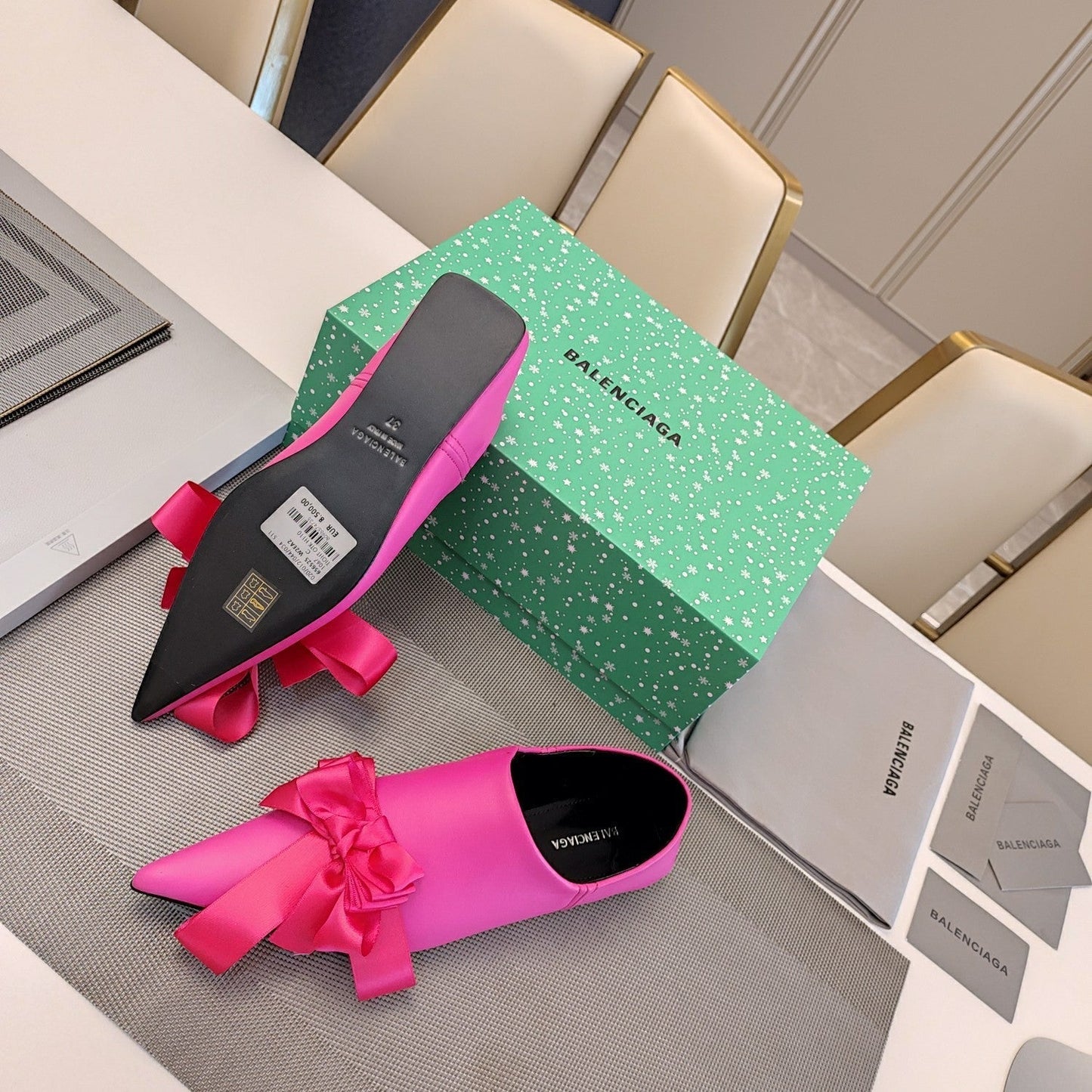 POINTED-TOE FLATS WITH BOW IN HOT PINK SOFT LAMBSKIN - 34