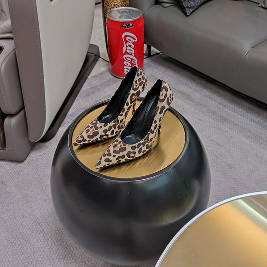 HIGH PUMPS IN BEIGE LEOPARD PRINT SUEDE - 34
