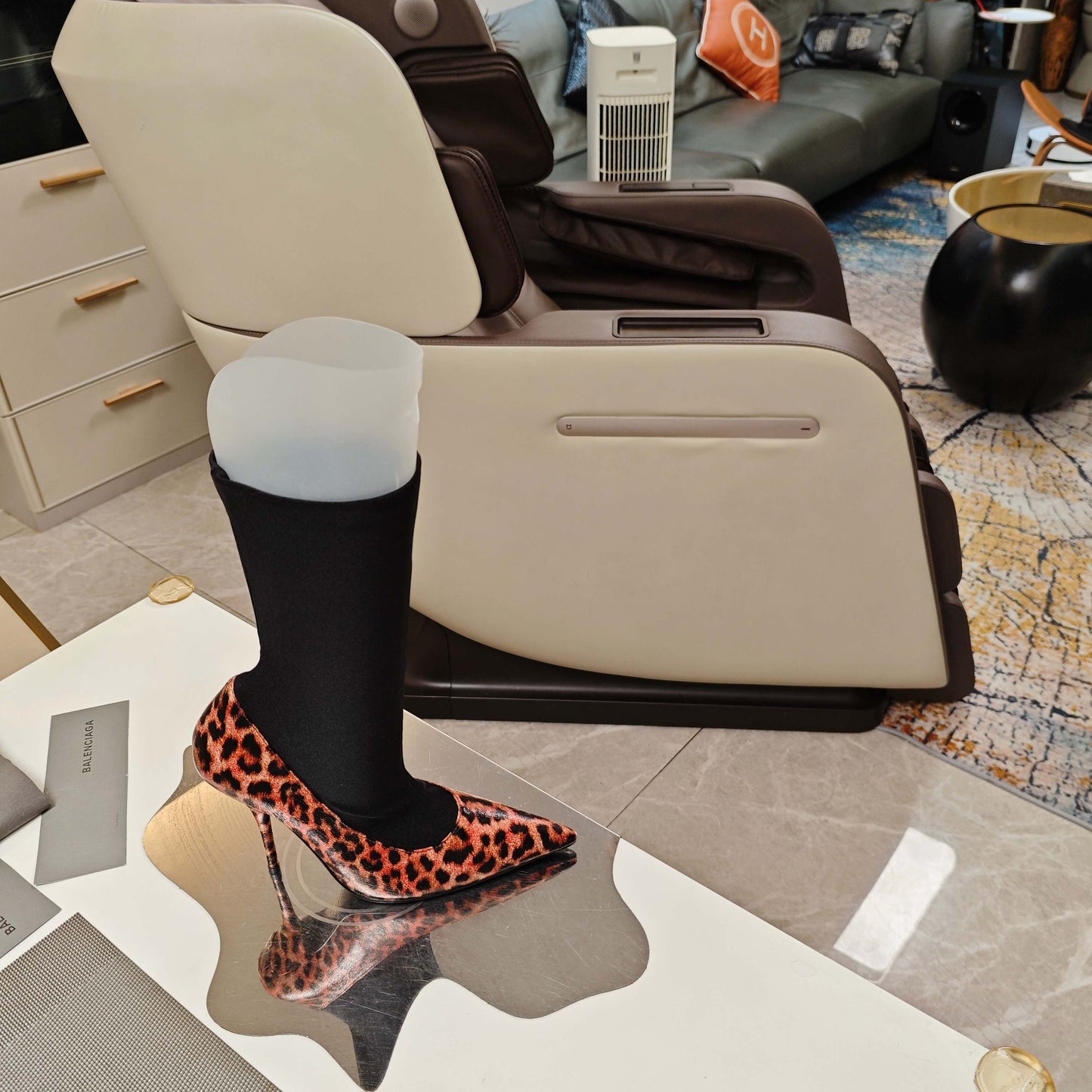 BALENCIAGA 25S POINTED-TOE HIGH HEELS 90 MM IN BLACK FABRIC AND LEOPARD PRINT CALFSKIN STYLE 1 - 35