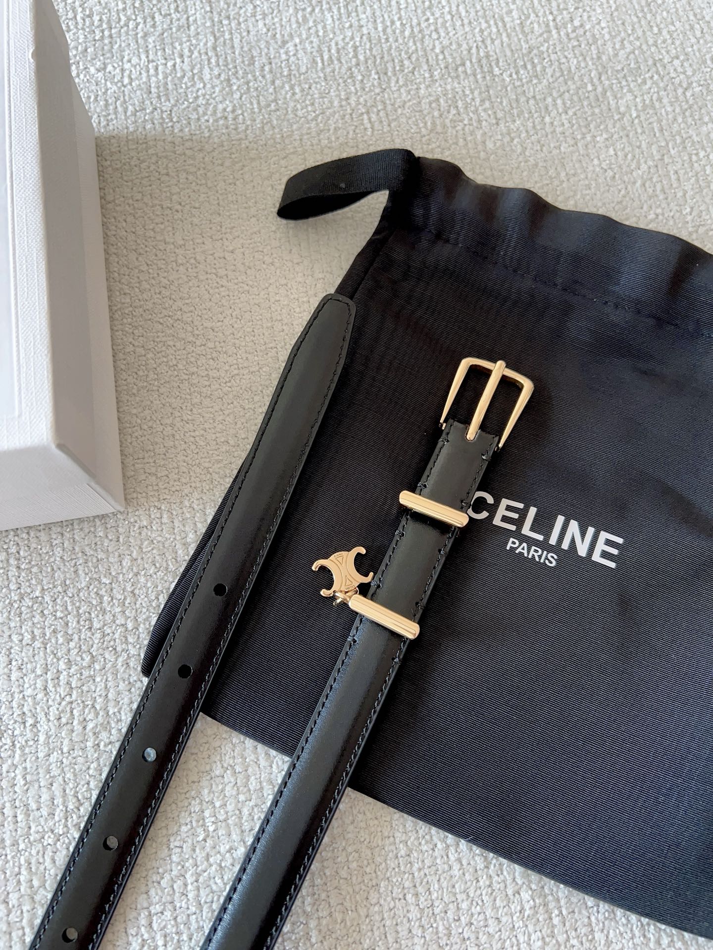 CELINE 25S BELT 18MM IN BLACK ELEGANT CHARM TAURILLON GOLD HARDWARE 585792 - 26 - 28