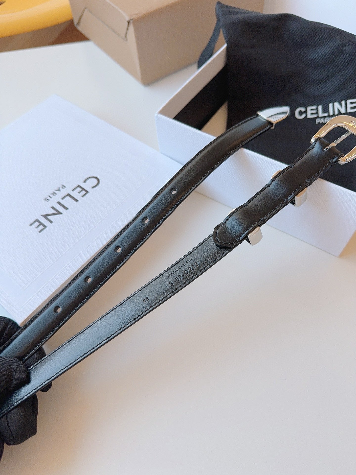 CELINE 25S SMALL 18MM WESTERN BELT IN BLACK CALFSKIN 566641 - 26 - 28