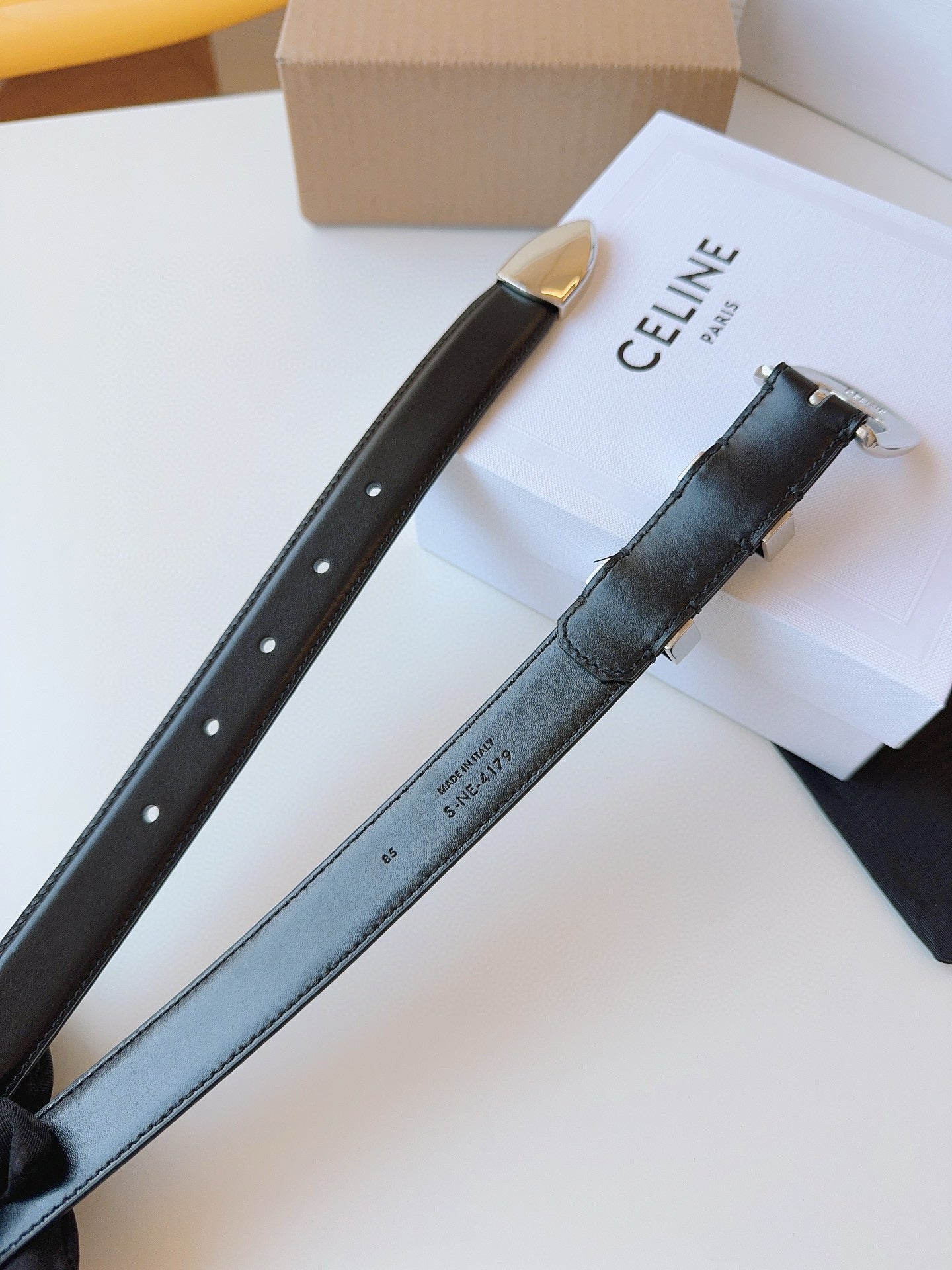 CELINE 25S SMALL 25MM WESTERN BELT IN BLACK CALFSKIN 566639 - 26 - 28