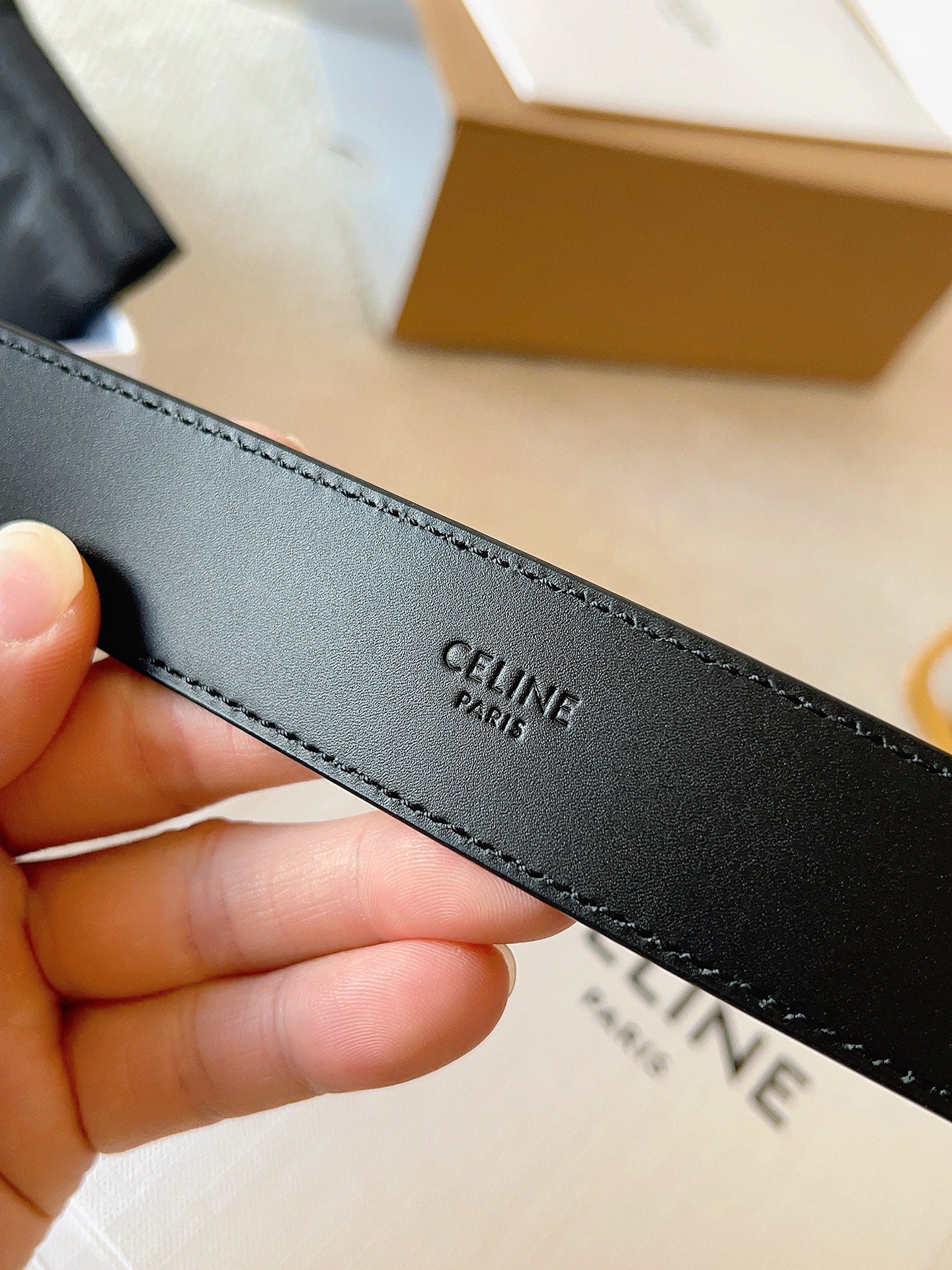 CELINE 25S SMALL 30MM WESTERN BELT IN BLACK CALFSKIN 566637 - 26 - 28