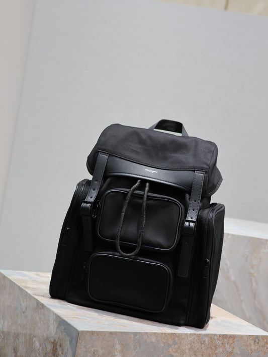 РЮКЗАК CITY MULTI-POCKET 42 З ЧОРНОГО НЕЙЛОНУ ТА ГЛАДКОЇ ТЕЛЯЧОЇ ШКІРИ