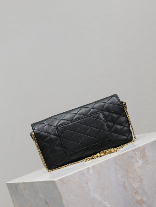 YSL 25S SAINT LAURENT GABY 19 З ЧОРНОЇ СТЬОБАНОЇ ТЕЛЯЧОЇ ШКІРИ З ЗОЛОТОЮ ФУРНІТУРОЮ