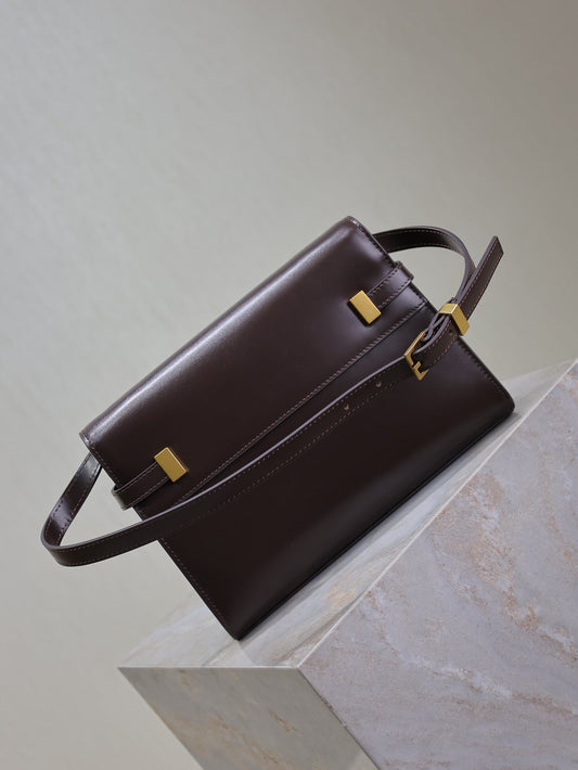 YSL 25S MANHATTAN SMALL 24 З ТЕЛЯЧОЇ ШКІРИ ROUGE CABERNET ІЗ ЗОЛОТОЮ ФУРНІТУРОЮ
