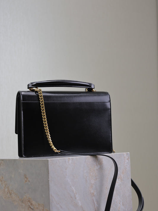 YSL 25S SUNSET MM 25 IN BLACK CALFSKIN AND CARAMEL SUEDE GOLD HARDWRE