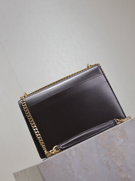 YSL 25S SUNSET BAG 22 IN COFEE BROWN CALFSKIN GOLD HARDWRE