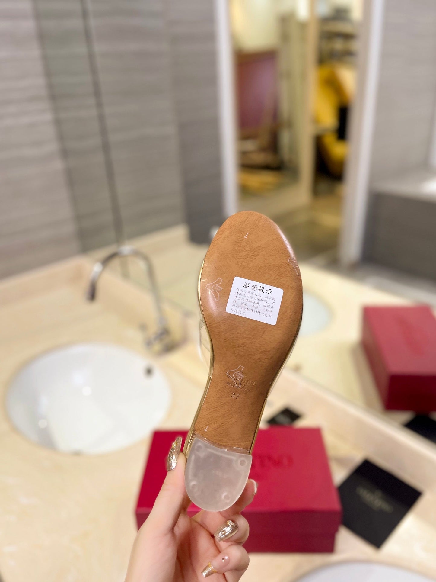 HIGH MULE 60MM IN GOLD SHEEPSKIN AND TRANSPARENT PVC - 35