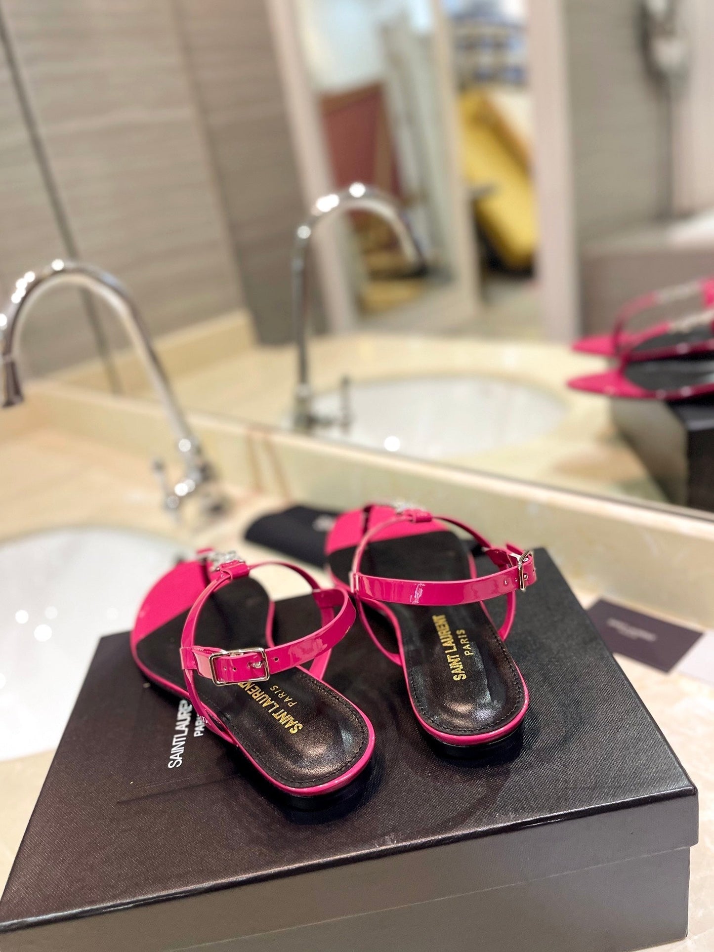 SL CASSANDRA SANDALS DEEP PINK POLISHED CALFSKIN - 35