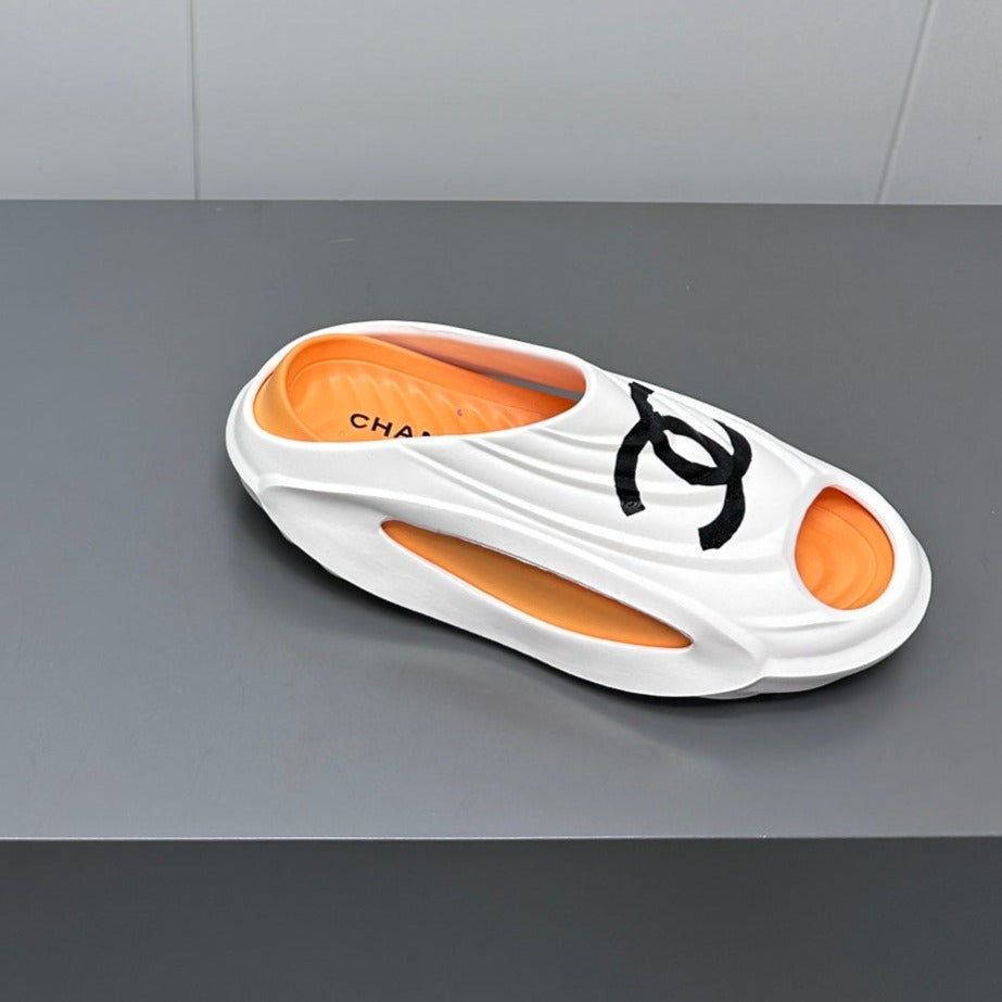 New Double C Foam Lightweight Slippers Boat White Orange - 35