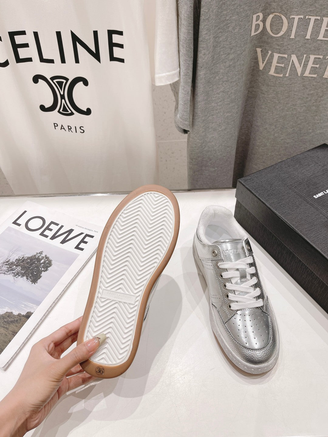 SL SL/61 SNEAKERS SILVER PERFORATED CALFSKIN - 35