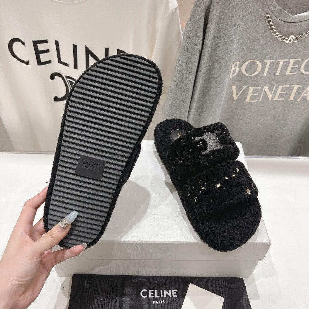 DAD SANDALS BLACK PURE SHEEP WOOL - 35