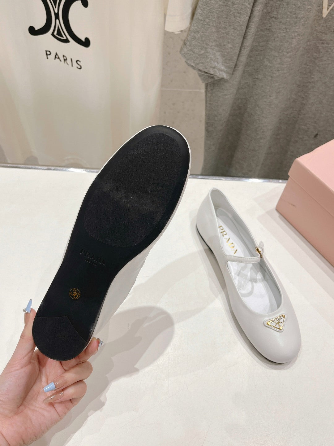 PRA NAPPA LEATHER BALLERINAS WHITE - 34