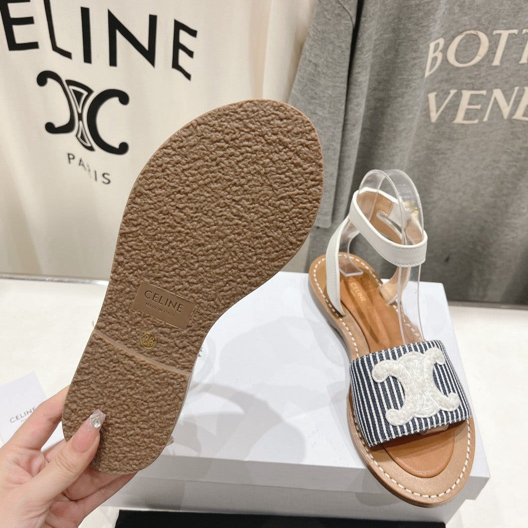 LYMPIA SANDAL IN TRIOMPHE MACCRAMÉ COTTON & CALFSKIN OFF WHITE / NAVY - 35
