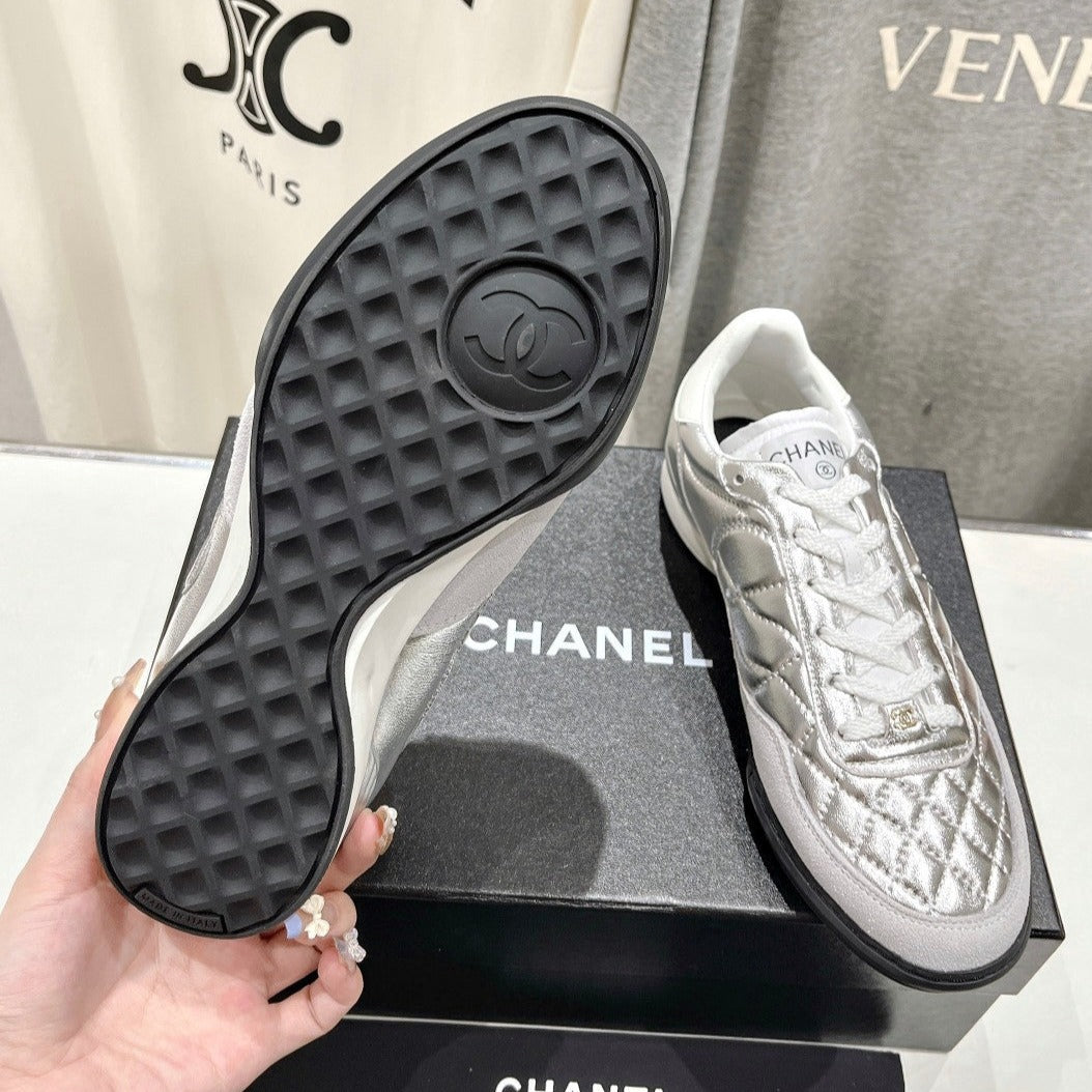 Double C New Quilted Panda Shoes Silver Sheepskin - 35