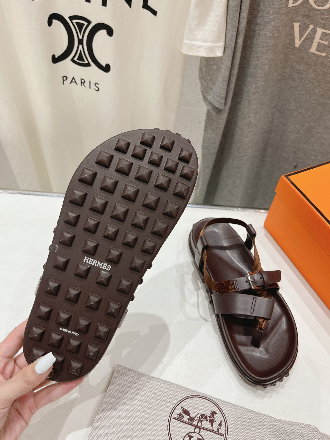 SANDAL BRAIDED 30 CHOCOLATE CALFSKIN - 35