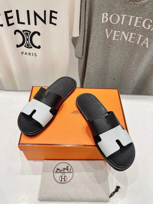 IZMIR SANDAL BLACK MIX WHITE LAMBSKIN - 35