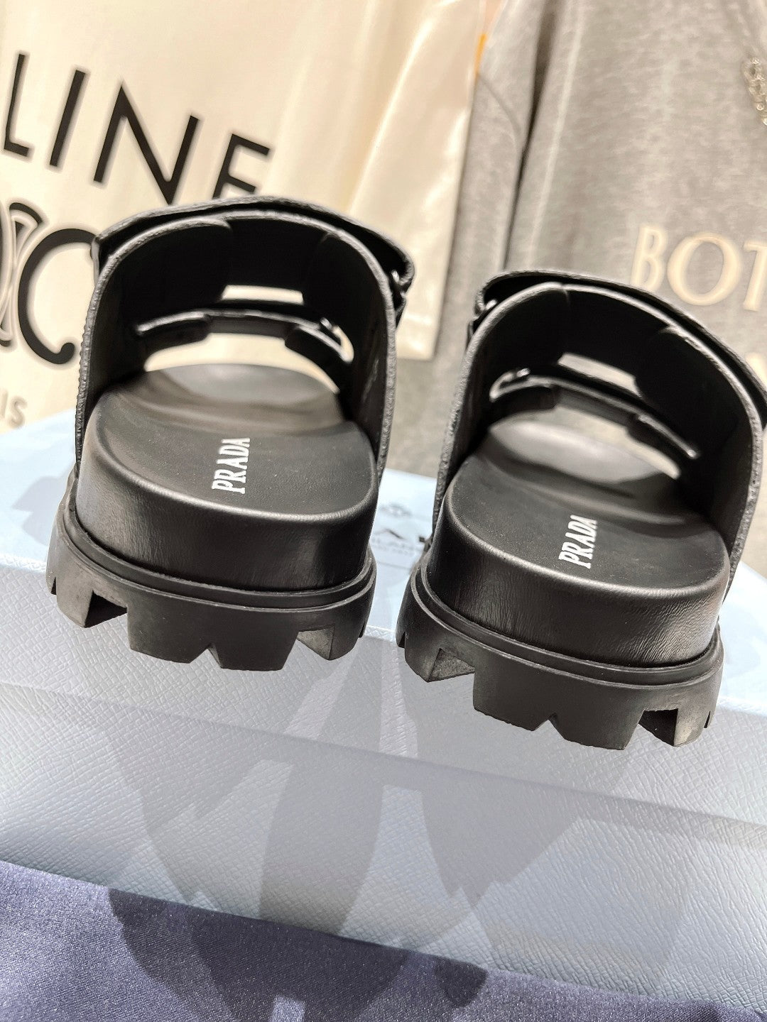 PRA STRAP SANDALS BLACK CALFSKIN - 35