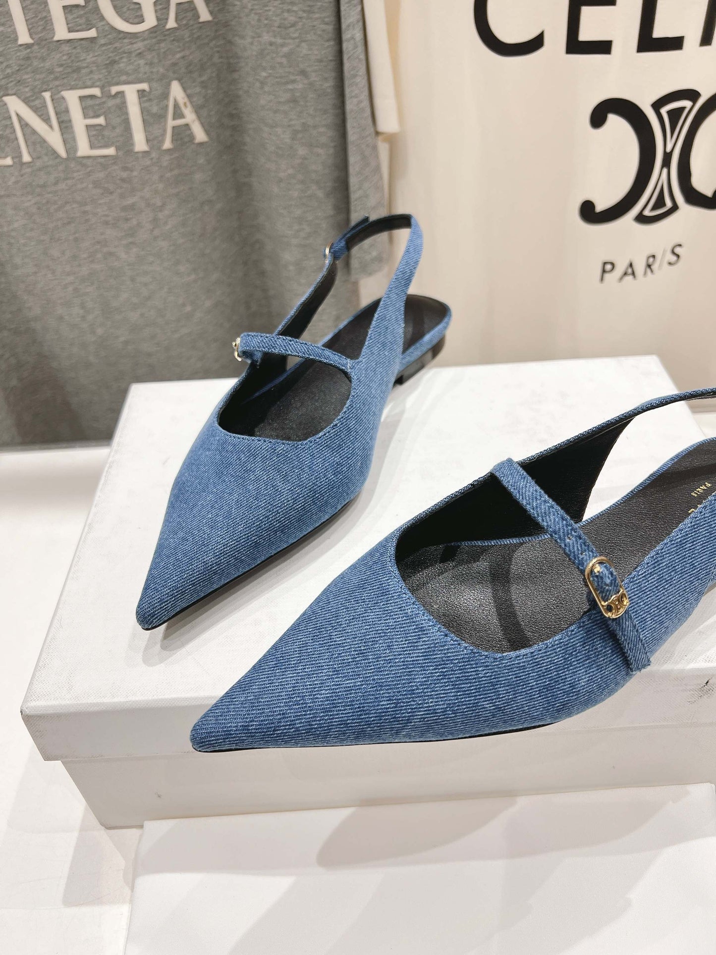 JUDY FLAT SLINGBACK IN BLUE DENIM - 34