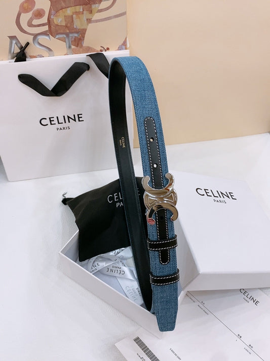 CELINE 25S BELT TRIOMPHE TAURILLON 25ММ З ЧОРНОЇ ТЕЛЯЧОЇ ШКІРИ ТА ДЕНІМУ 558344 - 26 - 28