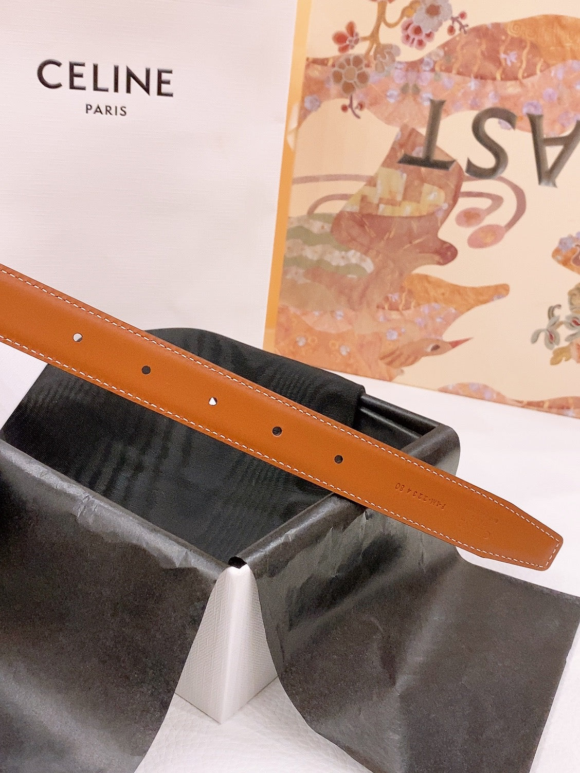 CELINE 25S BELT 25MM REVERSIBLE TRIOMPHE IN BLACK BROWN CALFSKIN 565539 - 26 - 28