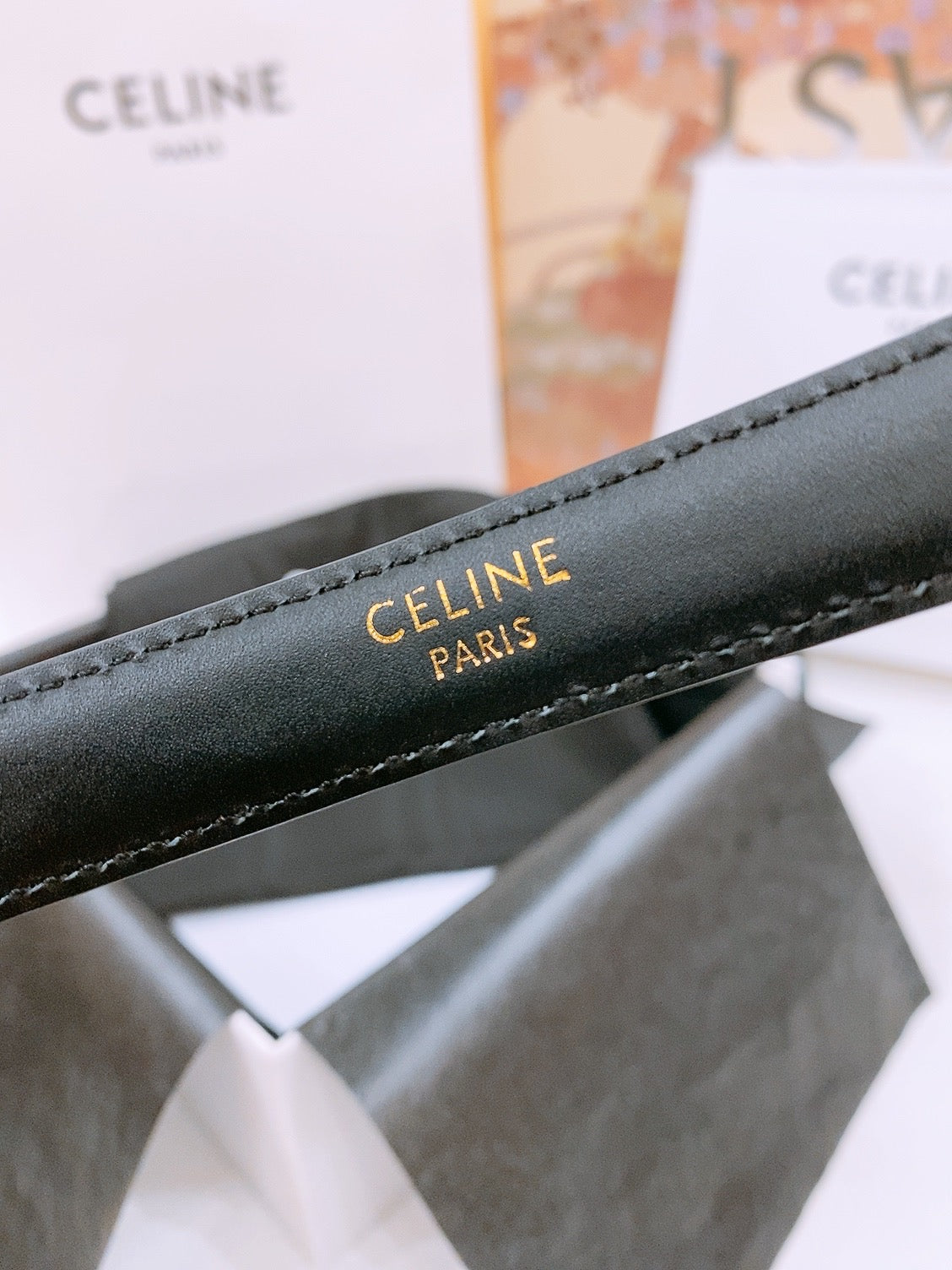 CELINE 25S BELT 18MM WITH ARC DE TRIOMPHE BUCKLE IN SILVER 571503 - 26 - 28