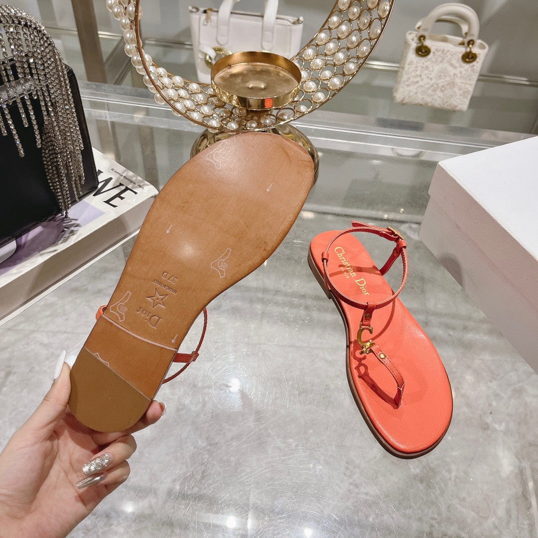 DIORIVIERA C'EST THONG SANDAL VIVID ORANGE AQUAMARINA CALFSKIN - 35