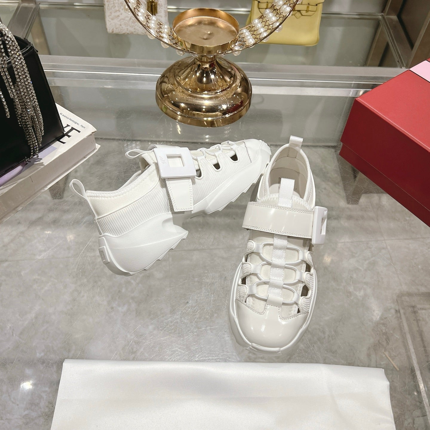 VIV' ON THE RUN TREKKY SNEAKERS IN WHITE SHINY CALFSKIN AND FABRIC - 35