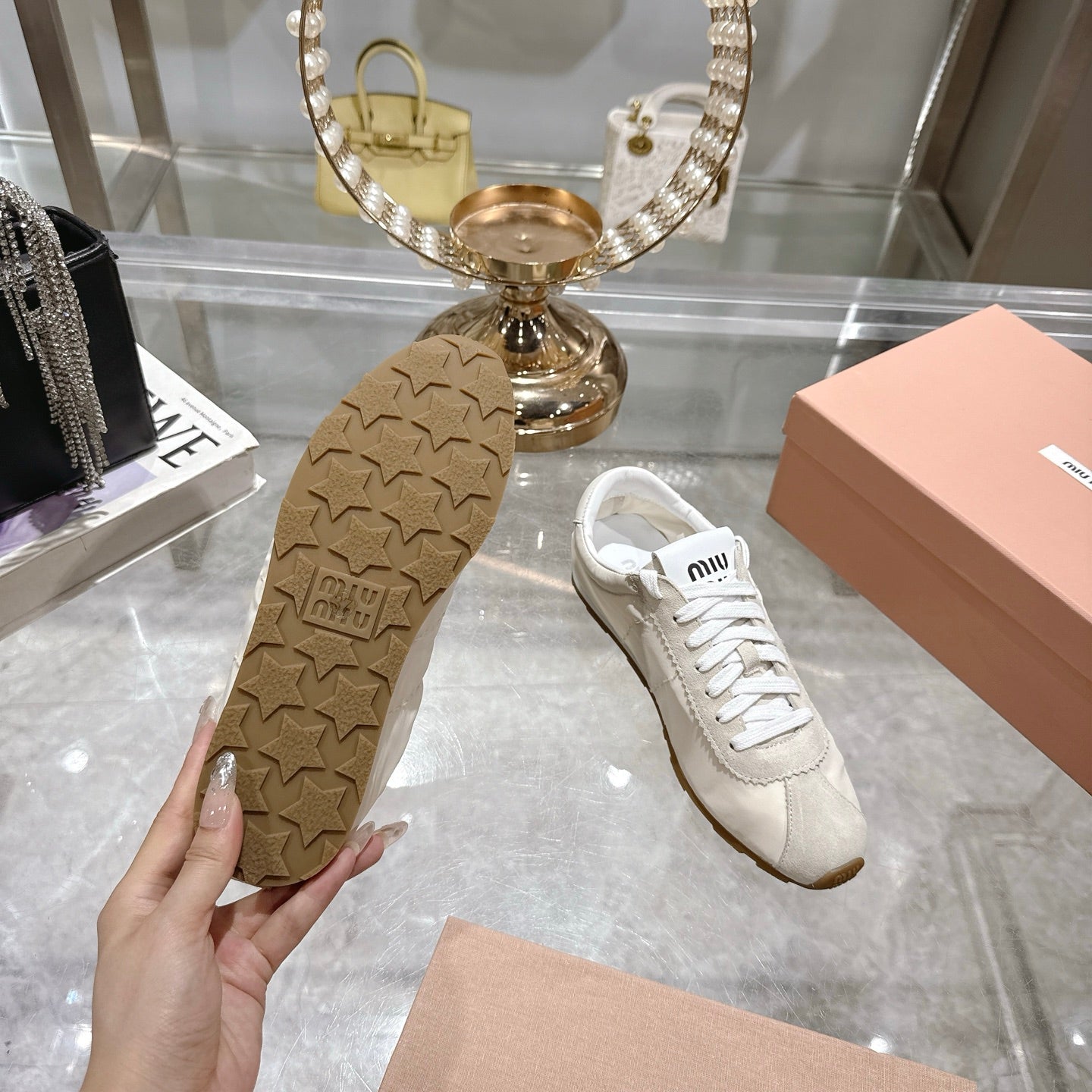 PLUME NAPPA SNEAKERS IN OFF WHITE SUEDE AND CANVAS - 35