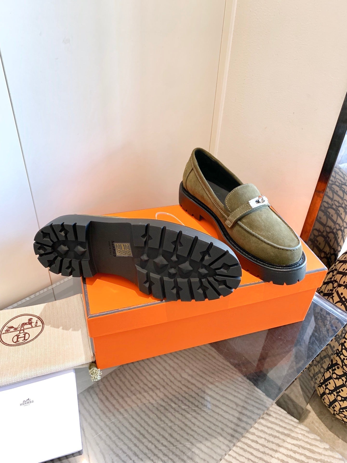 ICONE LOAFER IN ARMY GREEN SUEDE - 34