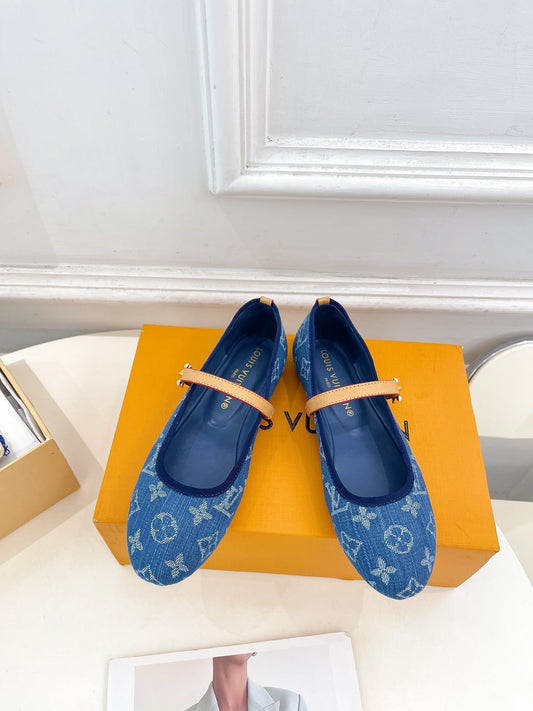 LV WOMEN ROMY FLAT BALLERINA IN NAVY BLUE MONOGRAM DENIM - 35