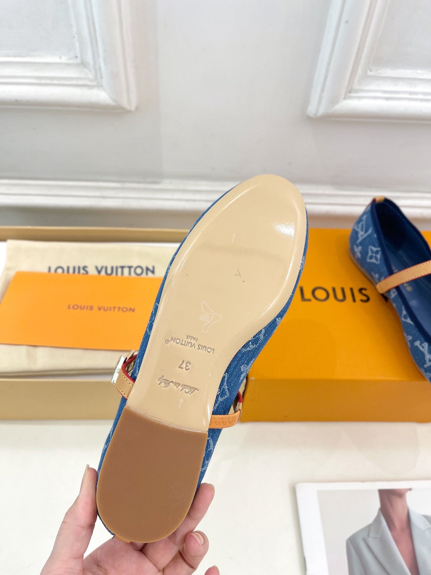 LV WOMEN ROMY FLAT BALLERINA IN NAVY BLUE MONOGRAM DENIM - 35