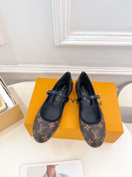 LV WOMEN ROMY FLAT BALLERINA IN CHOCOLATE BROWN MONOGRAM CALFSKIN - 35