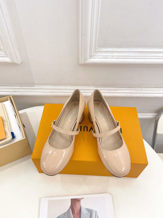 LV WOMEN ROMY HIGH BALLERINA IN GLOSSY BEIGE LAMBSKIN - 35