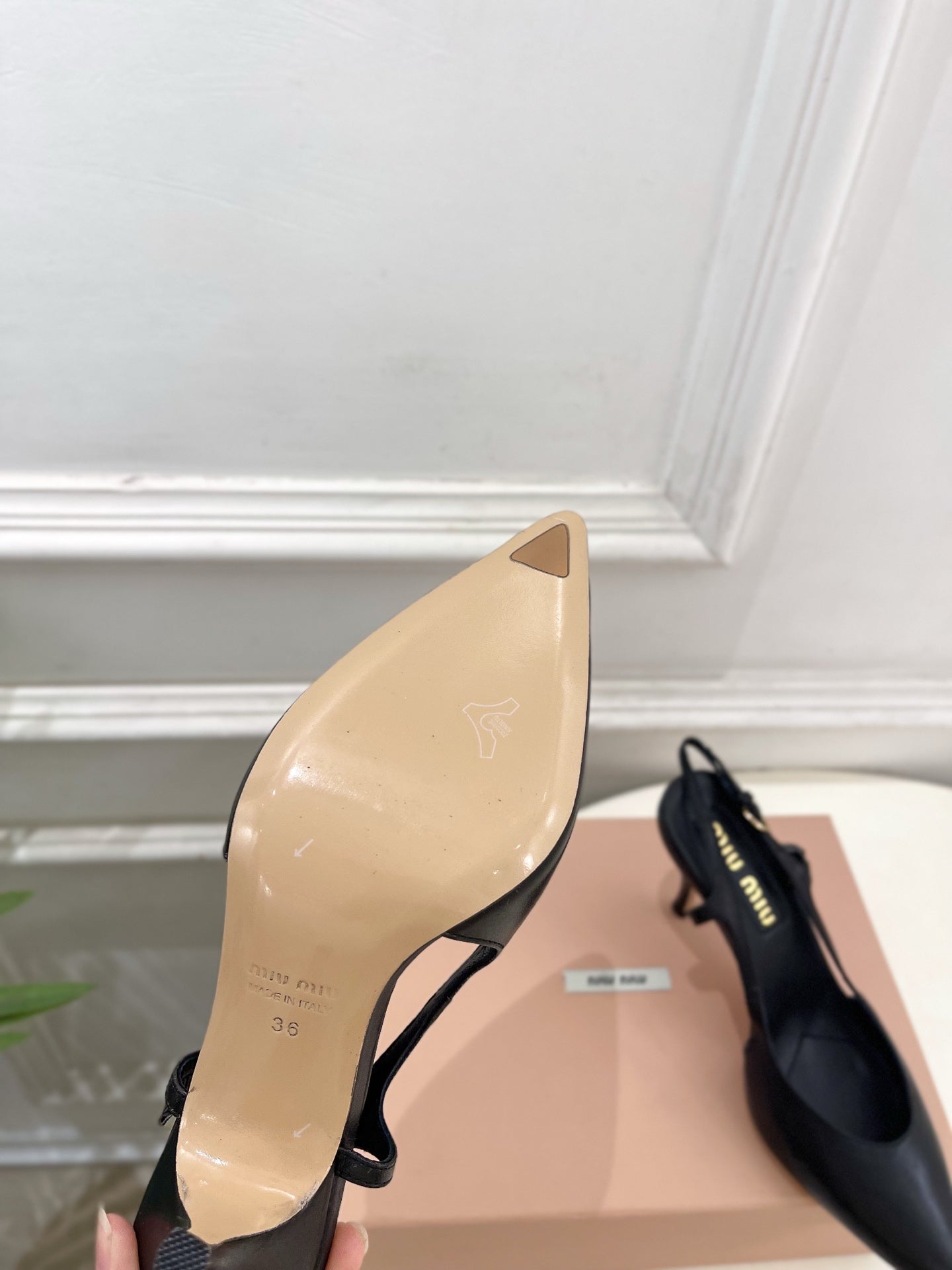 MIUMIU 26S SLINGBACK PUMPS 85MM IN BLACK CALFSKIN